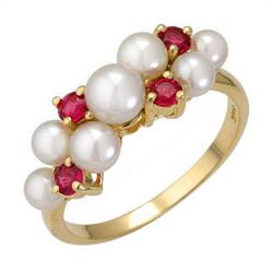 Ring Pearl & 0.50 ctw Ruby 14K Yellow Gold Jewelry