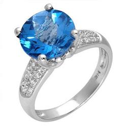 Ring 4.62 ctw Blue Topaz & Diamond 14K Fine Jewelry