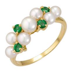 Ring Pearl & 0.32 ctw Emerald 14K Yellow Gold Jewelry
