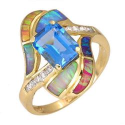 Ring 1.90 ctw Blue Topaz & Diamond 14K Gold Jewelry