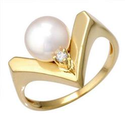 Ring White Pearl & 0.02 ctw Diamond 14K Gold Jewelry