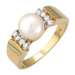 Ring White Pearl & 0.15 ctw Diamond 10K Gold Jewelry