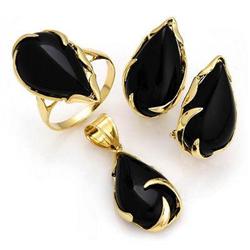 Ring, Earrings, Pendant w/ Onyx 14K Yellow Gold Jewelry