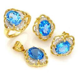 Ring, Earrings, Pendant @ 12.8 ctw Blue Topaz 14K Gold