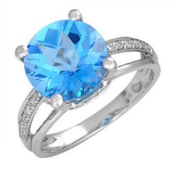 Ring 4.66 ctw Blue Topaz & Diamond 14K Fine Jewelry
