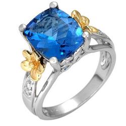 Ring 4.88 ctw Blue Topaz & Diamond 14K Gold Jewelry