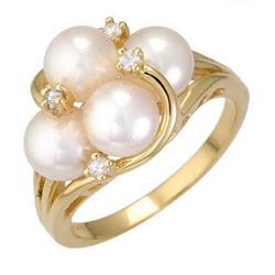 Ring White Pearl & 0.06 ctw Diamond 14K Gold Jewelry