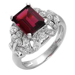 Ring 2.95 ctw Rhodolite & Diamond 14K Gold Fine Jewelry