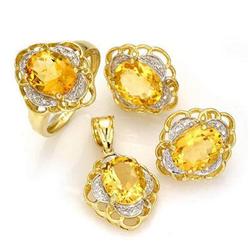 Ring, Earrings, Pendant @ 11.4 ctw Citrine 14K Jewelry
