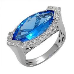 Ring 5.71 ctw Blue Topaz & Diamond 14K Gold Jewelry