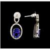 Image 2 : 3.58 ctw Tanzanite and Diamond Earrings - 14KT White Gold