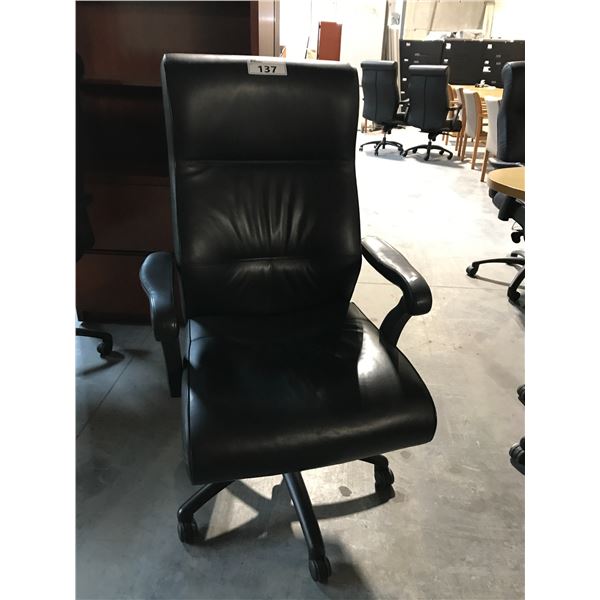 KEILHAUER DANFORTH BLACK LEATHER HIGH BACK EXECUTIVE CHAIR