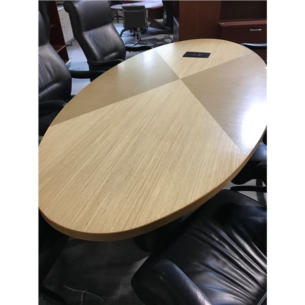 MAPLE 16' X 5' OVAL BOARDROOM TABLE COMES WITH POWER AND DATA PORTS - UNASSEMBLED