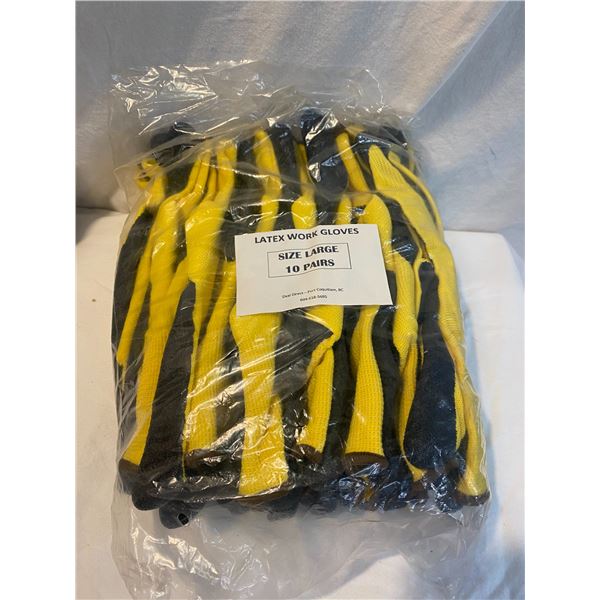 New 10 pack size large latex work gloves