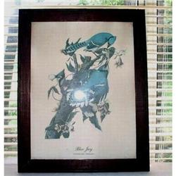 Blue Jay Picture in Old Black Wood Frame #2183126