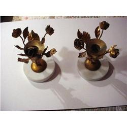 brass candleholders on marble base, pair #2183211