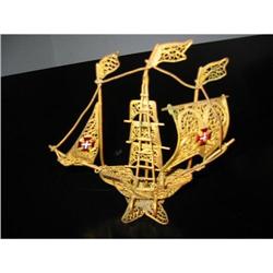 Metal Filigree ship signed Portugal vintage! #2183378