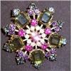Image 1 : Three Colored Cut Glass& Bead Snowflake Brooch #2183425