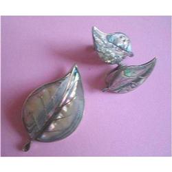 Art Deco Taxco,  Silver  Brooch & Earrings Demi#2183628