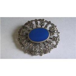 Art Deco Marcasite, Silver & Enamel Brooch  #2183653