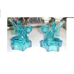 Pair Blue French Angel Candle Holders #2184689