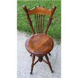 VICTORIAN PIANO CHAIR/STOOL W/GLASS BALL AND #2185238