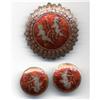 Image 1 : Red  Guilloche  Siam Sterling Pin & Earrings #2185593