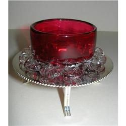 English Cranberry Glass Salt / Silver Plate #2185709