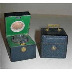 Pair Antique Leather Bound Travel Inkwells #2185715