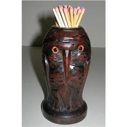 Carved Black Forest Figural Match Holder - Owl #2185742
