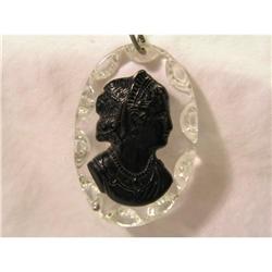 Vintage Bakelite Black Cameo on Lucite Pendant #2185779