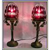 Image 1 : PAIR BOHEMIAN RUBY CUT GLASS ANTIQUE LAMPS #2185940