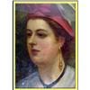 Image 1 : FRENCH VICTORIAN OIL PAINTING WOMAN IN RED HAT #2185981