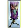 Image 1 : MOSER AMETHYST GLASS VASE w ENAMEL FOLIAGE #2185994