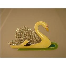 Brooch  Swan  Sterling  Marcasite and Enamel #2198402