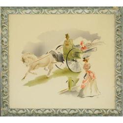 Horse Carriage original watercolor signed Sue #2198418