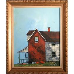 Contemporary Lighthouse Painting Flag Michigan #2198428