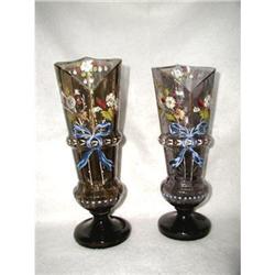 Hand Blown Vases Etched Enameled 19th C #2198442