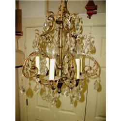 Brass Crystal Chandelier French C.1920's #2198475