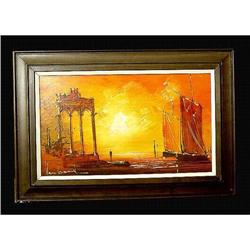 20th Century oil painting Harbor luminescence #2199325