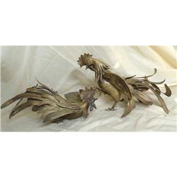 Pr Bronze Asian Rooster Cock Fight Sculpture #2199334