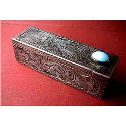 19c Engraved Silver Turquoise Lipstick Compact #2199346