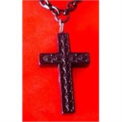 Victorian  Gutta Percha Cross on  Jet Chain #2199385