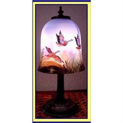 REVERSE HAND PAINTED BIRDS BLUE GLASS LAMP  #2199443