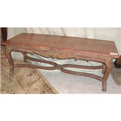 Salmon Marble Top Cocktail Table w/Carved Base #2214590
