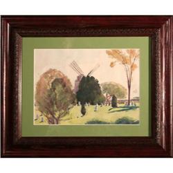 Windmill Landscape Original Watercolor #2228002