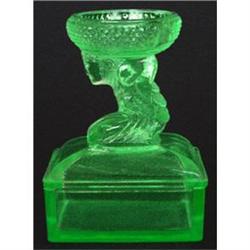 Woman with Basket Depression Glass Powder Jar #2228311