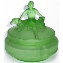 ANNETTE Green Satin Glass Powder Jar #2228323