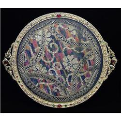 Ormolu, Lace, Glass Jeweled Round Dresser Tray #2228327