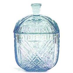 Ice Blue Pressed Glass Art Deco Dresser Jar #2228338